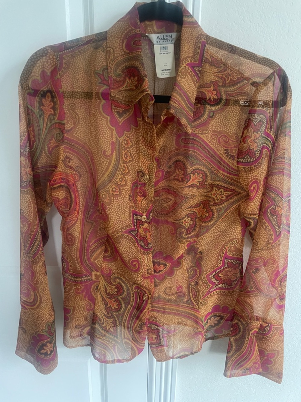 Allen B. by Allen Schwartz Sheer Paisley Blouse in Gold and Pink